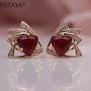 PATAYA New Arrivals 585 Rose Gold Color Triangular Cubic Zirconia Dangle Earrings Women Wedding Party Earring Fine Cute Jewelry