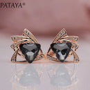 PATAYA New Arrivals 585 Rose Gold Color Triangular Cubic Zirconia Dangle Earrings Women Wedding Party Earring Fine Cute Jewelry