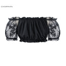 Charmian Sexy Summer Black Off Shoulder Crop Top Victorian Gothic Lolita Floral Lace Short Top White Women Short Sleeve Clothes