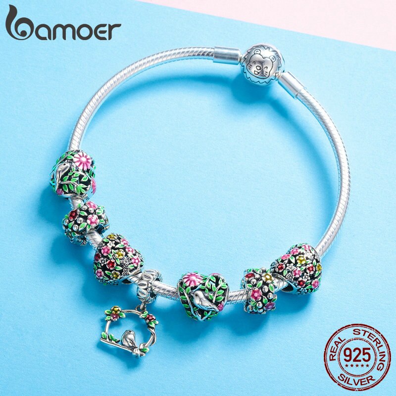 BAMOER Summer Collection 100% 925 Sterling Silver Bird in the Woods Charm Beads fit Women Bracelet Necklaces Jewelry Gift SCC647