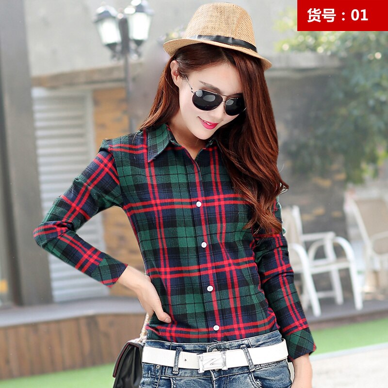 2022 Spring New Fashion Casual Lapel Plus Size Blouses Women Plaid Shirt Checks Flannel Shirts Female Long Sleeve Tops Blouse