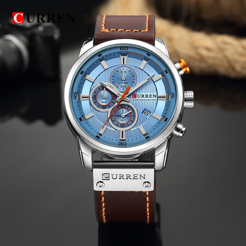 New Watches Men Luxury Brand CURREN Chronograph Men Sport Watches High Quality Leather Strap Quartz Wristwatch Relogio Masculino