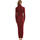New Fashion Women Sexy Party Dress Knit Style Long Sleeve Turtleneck Winter Maxi Dress Slim Work Wear Office Dress Vestidos