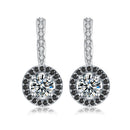 Black Awn 2022 New Vintage Genuine Silver Engagement Hoop Earrings for Women with Black&amp;White Stone Jewelry T001