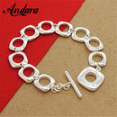 925 Sterling Silver Color  Bracelets  Square Round Cuff Bracelet Bangle Top Quality Fashion Jewelry For Women Men Y012