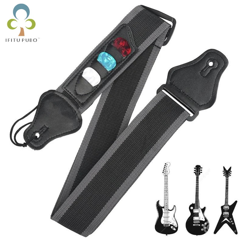 Adjustable Electric Guitar Strap with 3 Guitar Picks Holders PU Leather Ends Acoustic Guitar Bass Strap Belt Accessories GYH