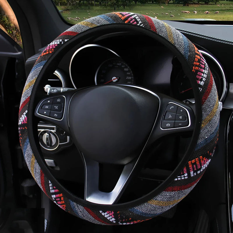 YOSOLO Linen Universal Elastic Car Steering Wheel Cover Ethnic Style Car Accessories
