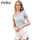 ARTKA 2018 Summer New Women PLUS SIZE 100% Cotton Solid Black White Gray T-shirts Short Sleeve Loose T-shirts S-2XL TA11586X
