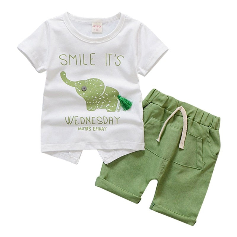 Baby Boy Clothes Summer Brand Infant Clothing Elephant Short Sleeved T-shirts Tops Striped Pants Kids Bebes Jogging Suits