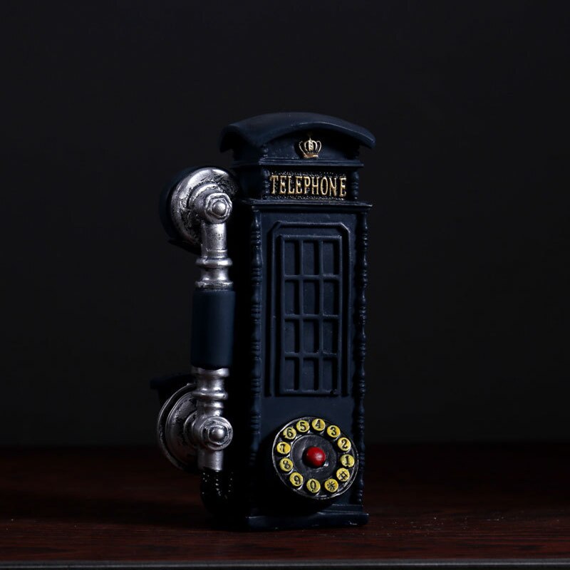 VILEAD 21cm Resin Telephone Booth Figurines Creative European Call Box Piggy Bank Decoration Hogar Handmade Crafts Vintage Gifts