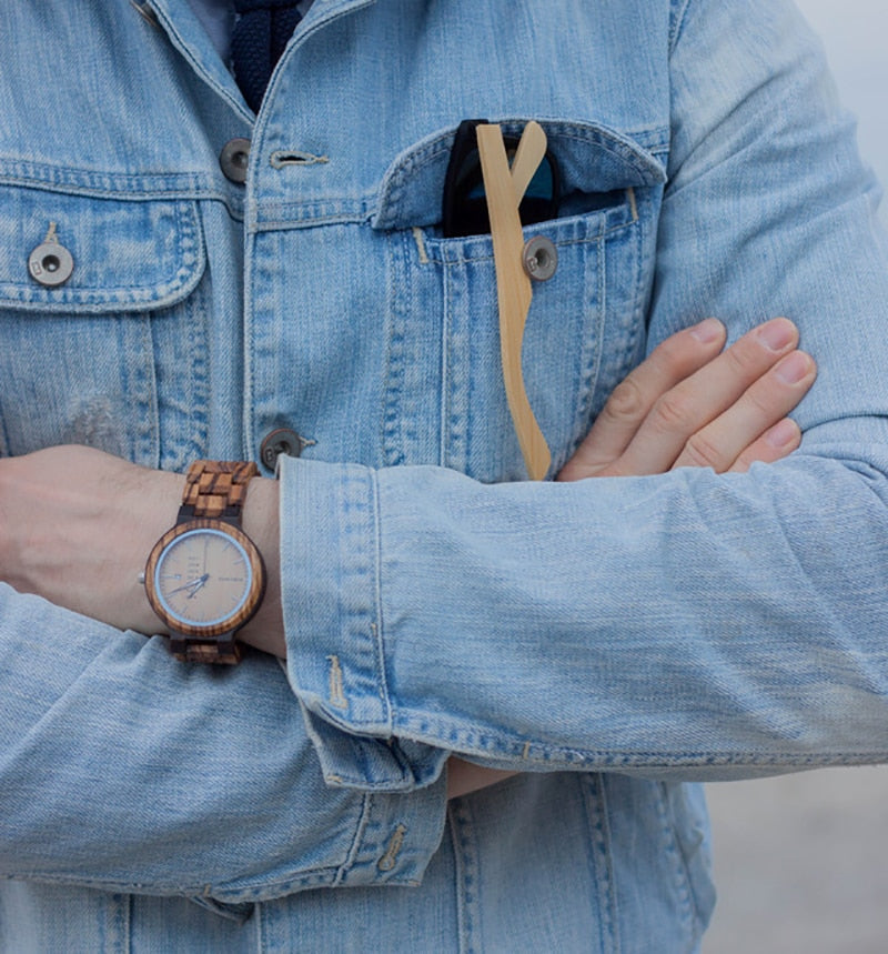 BOBO BIRD Classic Men Custom Wood Watch and Wooden Sunglasses Suit Present Box Gift Set for Dad Fathers Day