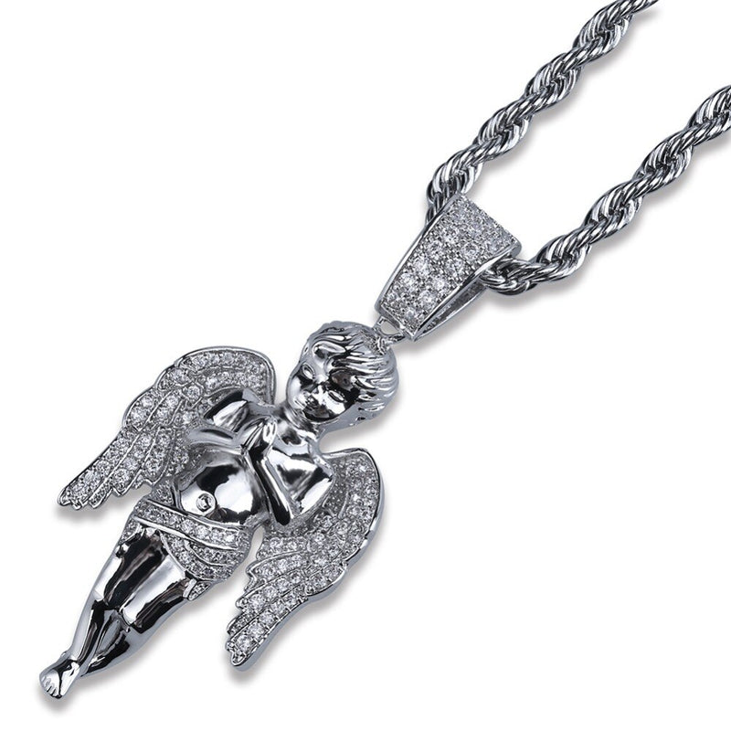 TOPGRILLZ HipHop Men Women Necklace Gold Color Plated Iced Out Micro Pave CZ Stone Angel Pendant Necklaces Love&