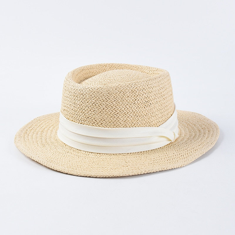 New Handmade Straw Beach Hat For Women Summer Holiday Panama Cap Fashion Concave Flat Sun Protection Visor Hats Wholesale