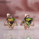 PATAYA New Arrivals 585 Rose Gold Color Triangular Cubic Zirconia Dangle Earrings Women Wedding Party Earring Fine Cute Jewelry