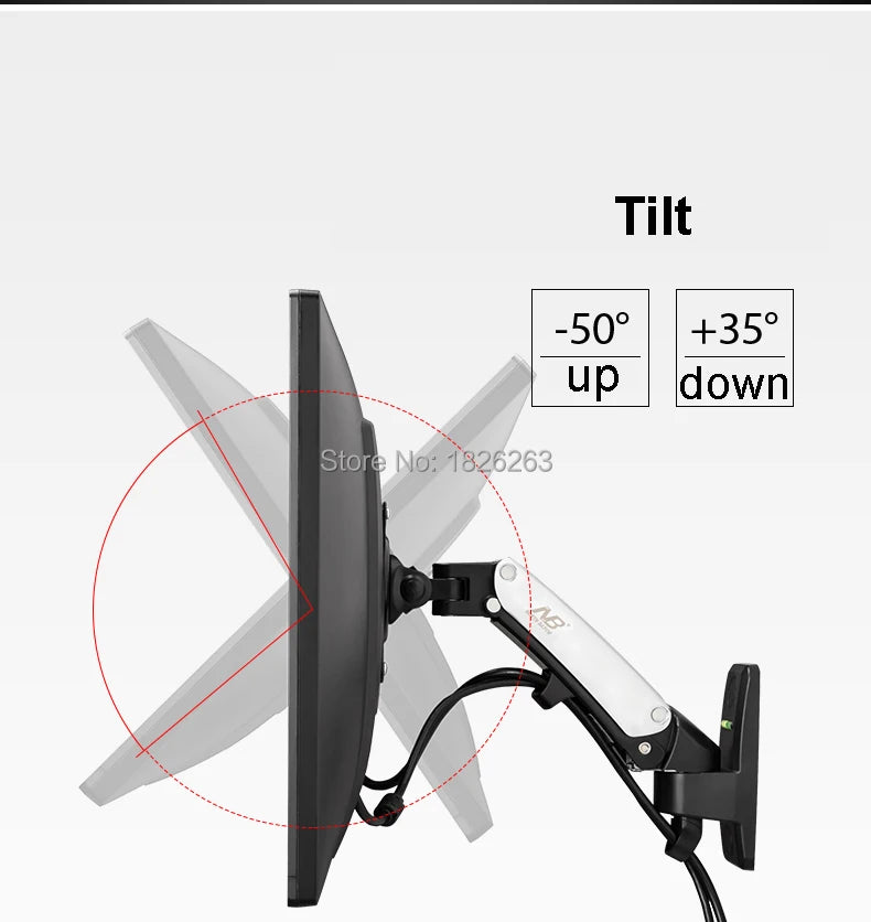 NB F120 17-27" Gas Spring Full Motion TV Wall Mount LCD Monitor Holder Aluminum Arm Bracket Silver Black