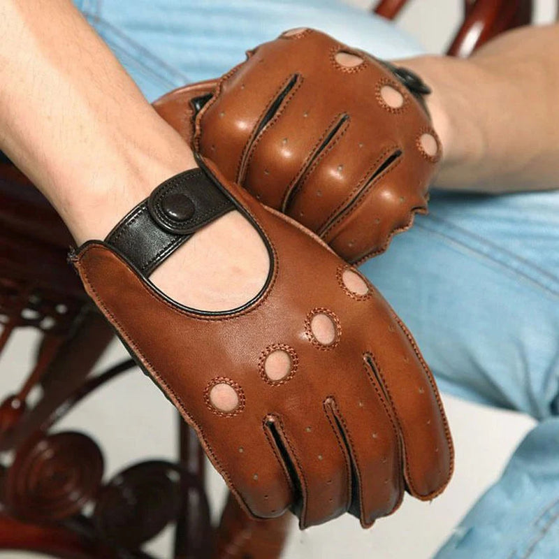Genuine Leather Men Gloves Fashion Casual Breathable Sheepskin Glove Five Fingers Male Driving Leather Gloves Unlined M023W