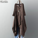 ZANZEA Asymmetrisches Midikleid Damen Karo-Kleid 2023 Damen Langarm Karierte Vestidos Sommerkleid Freizeit Hemd Robe