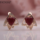 PATAYA New Arrivals 585 Rose Gold Color Triangular Cubic Zirconia Dangle Earrings Women Wedding Party Earring Fine Cute Jewelry