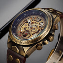 SHENHUA Motorrad Neues Design Transparenter echter Bronze-Gürtel Wasserdichte Skelett Herren Automatikuhr Top Marke Luxusuhr
