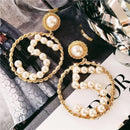 Fashion High Quality Brand Women Earring Jewelry Simple Pearl Number 5 Big Circle Part Model Earrings Black Ribbon Weaves