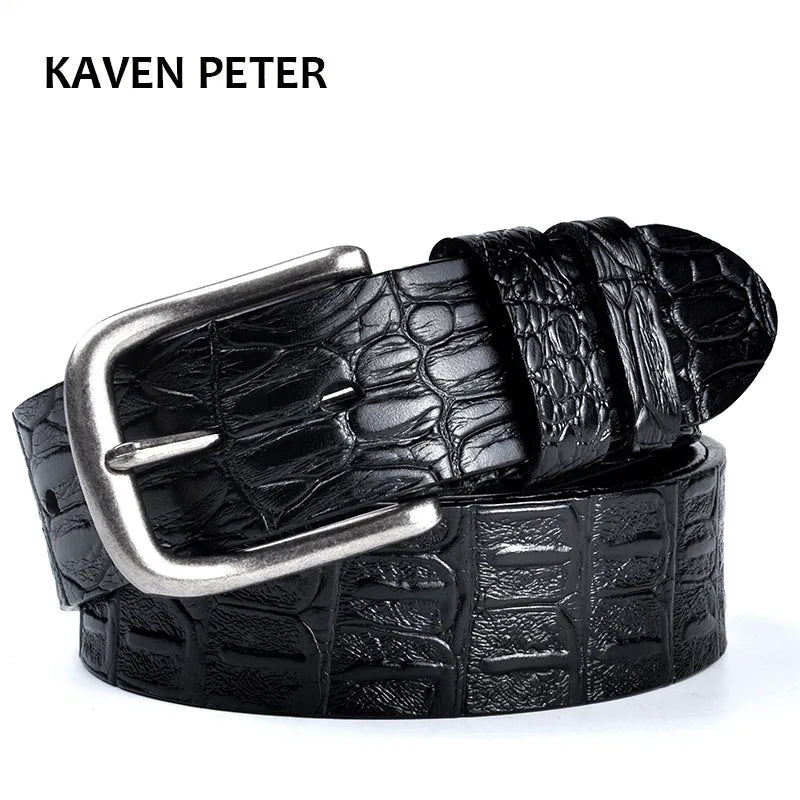 Men's Cowskin Belt Crocodile Pattern Luxury Designer Belts Men High Quality 100% Genuine Leather Ancient Silver Metal Buckle