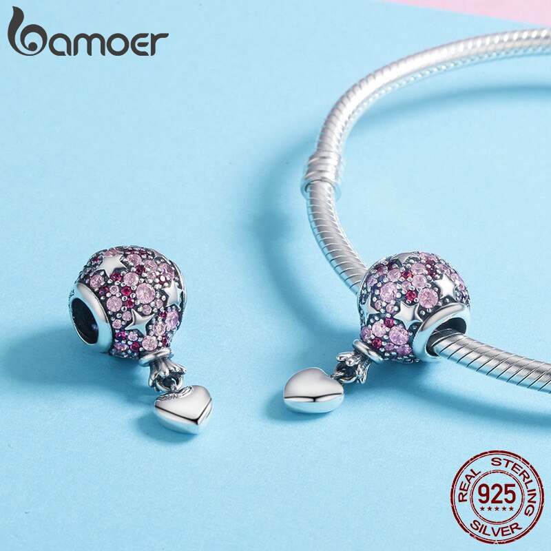 BAMOER Authentic 925 Sterling Silver Romantic Love Balloon Hot Air Pendant Charm fit Charm Bracelet Necklace Jewelry Gift SCC517