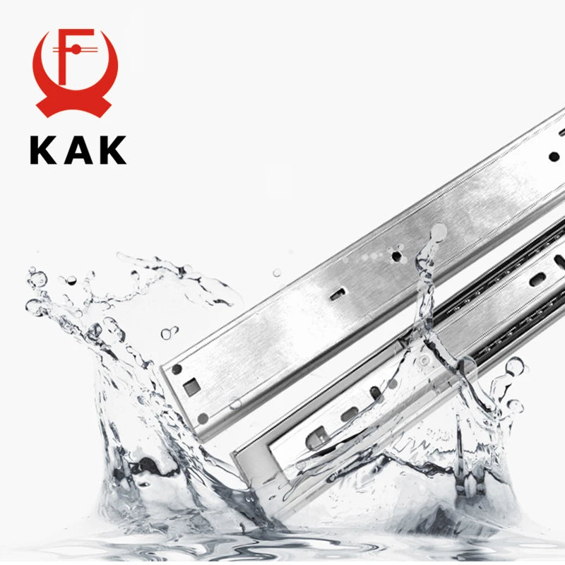 KAK 10" - 22" Stainless Steel Drawer Slides Soft Close Drawer Track Rail Sliding Three-Section Cabinet Slides Furniture Hardware