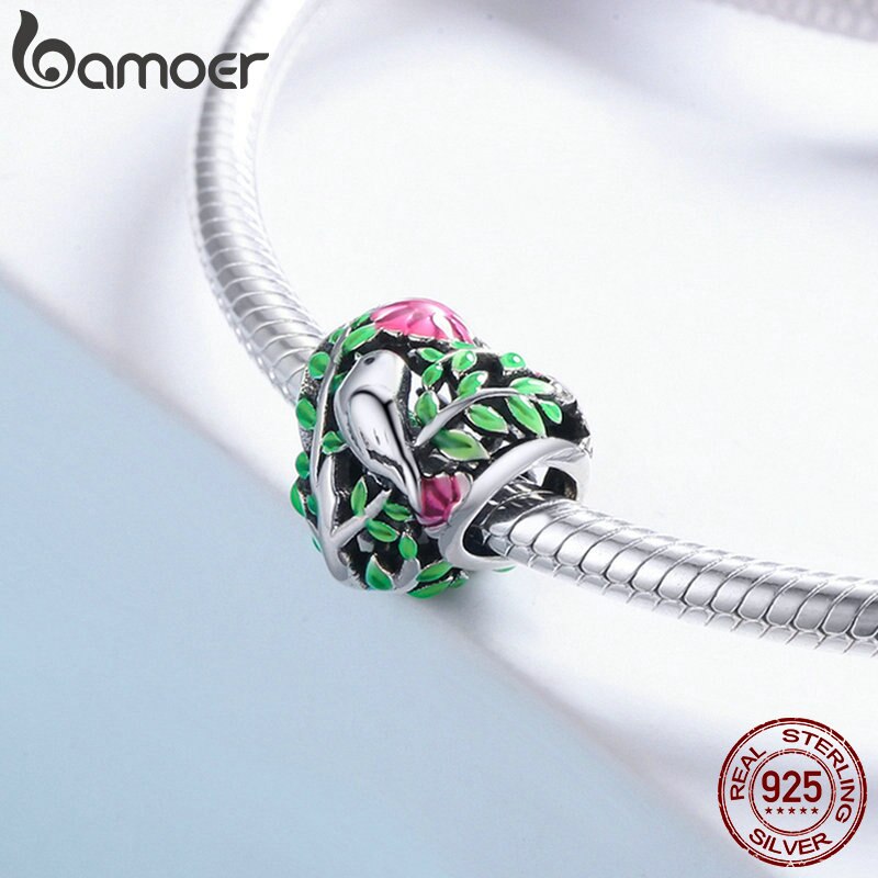 BAMOER Summer Collection 100% 925 Sterling Silver Bird in the Woods Charm Beads fit Women Bracelet Necklaces Jewelry Gift SCC647