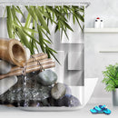 72''Asian Zen Spring Water Black Stones Shower Curtain Green Bamboo Polyester Fabric Bathroom Curtains for Bathtub Home Decor