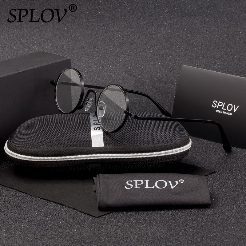 SPLOV Vintage Rap Sunglasses Men Women Steam Punk Style Hip-Hop Small Round Metal Frame Eyewear Retro Gafas De Sol With Case