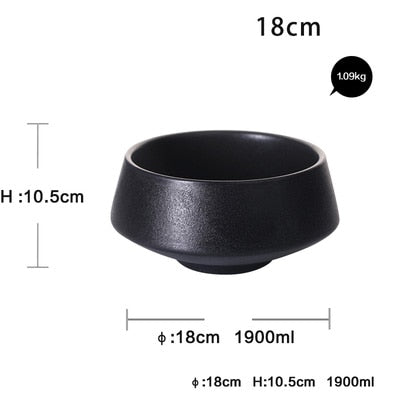 KINGLANG 1PCS Ceramic Rice Black Matte Bowl Home Soup Restaurant Noodle Bowl Snack Tableware