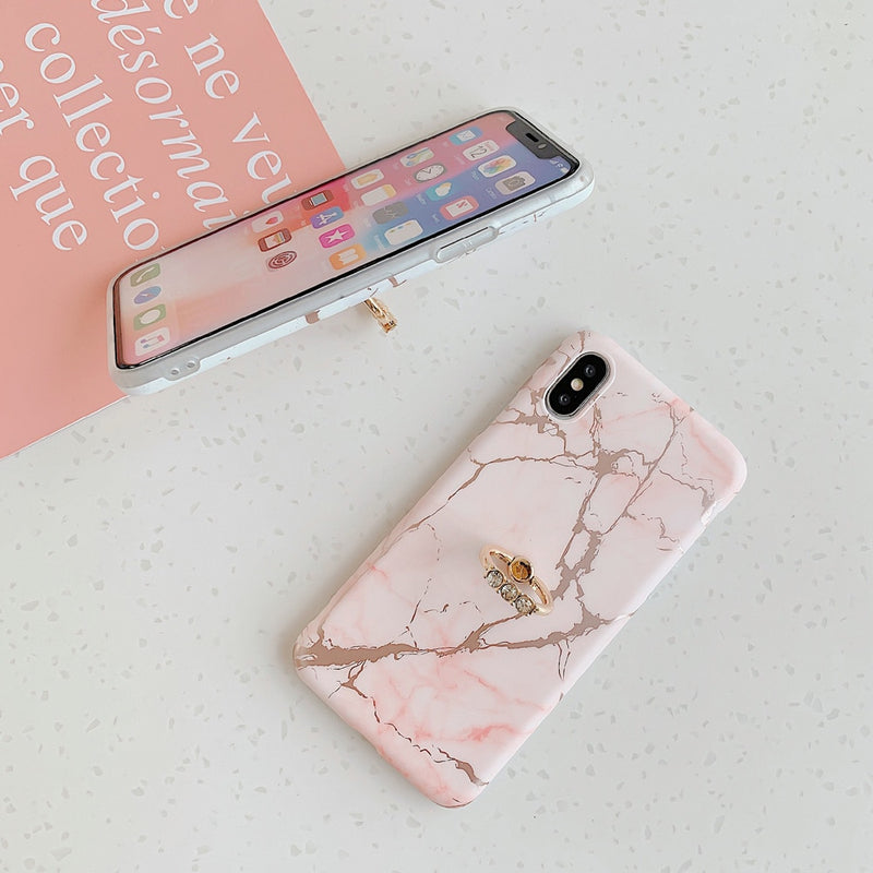 LACK Luxury Diamond Ring Shiny Gold Line laser marble Cases For iphone 13 14Pro Max 12 13 Pro 11 Soft Stand Cover