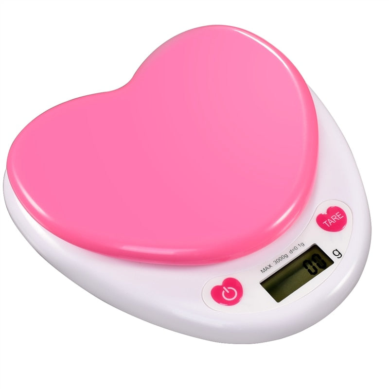 Portable Digital Kitchen Scale LCD Monitor Auto Zero Auto Poweroff Solid Heart Shape Gift For Measuring Weight Food Water Powder