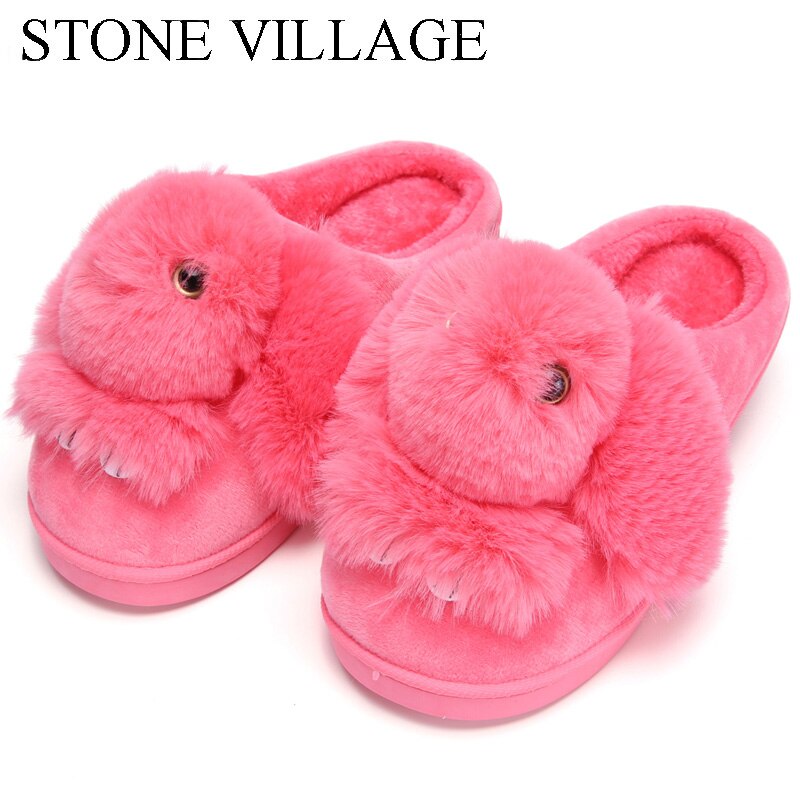 High Quality Women Slippers Lovely Rabbit Animal Prints Solid Flat Indoor Shoes Winter Plush Warm Home Slippers Size 36-43