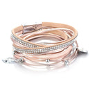 Amorcome Vinatge Tree of Life Charm Leather Bracelets for Women Boho Rhinestones Double Wrap Bracelets &amp; Bangles Female Jewelry