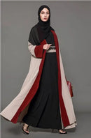 Women Elegant Modest Muslim Islamic Full Length Open Front Abayas for Women Long Sleeve Red Abaya Dress Belted Plus Size