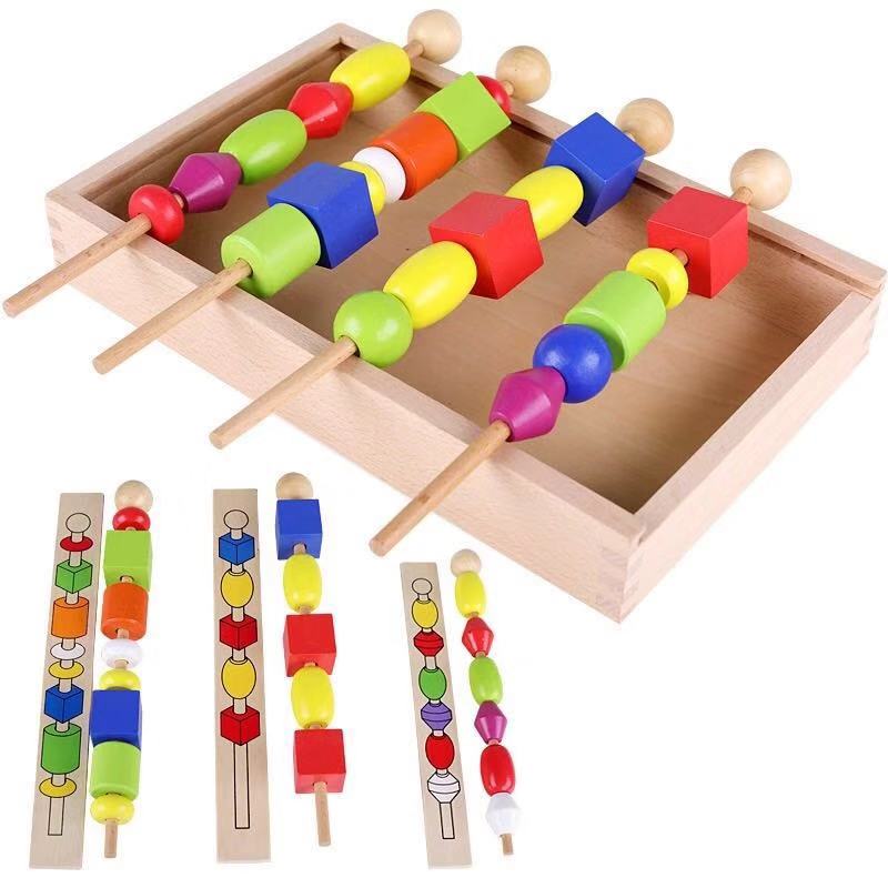 Montessori Materials Wooden Bead Sequencing Set Block Toys kid Children&