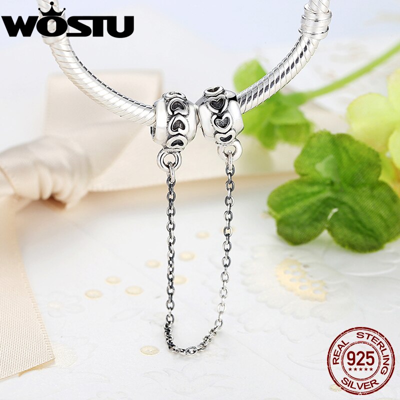 Genuine 925 Sterling Silver Love Connection Safety Chain Charm Fit Original wst Bracelet Pendant Authentic Jewelry C736