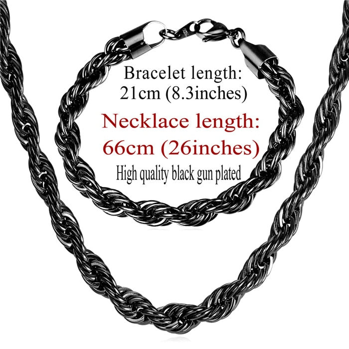 U7 Stainless Steel 9MM Twisted Rope Chain Necklace Set Wholesale Chain Necklace And Bracelet Men Jewelry Sets S840