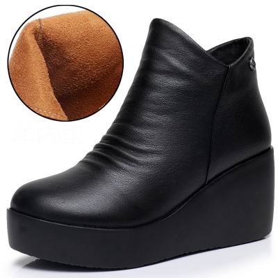 GKTINOO 2023 New Autumn Winter Women Shoes Woman Genuine Leather Wedges Snow Boots Height Increasing Ankle Women Boots Platform