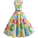 Blumenmuster Sommerkleid Damen Vintage Kleider Elegant Retro Party Tank Ärmellos Freizeit Bürokleid