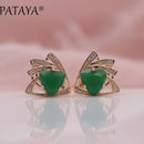 PATAYA New Arrivals 585 Rose Gold Color Triangular Cubic Zirconia Dangle Earrings Women Wedding Party Earring Fine Cute Jewelry