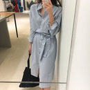 Colorfaith DR1800 2023 Gestreiftes Baumwoll- und Leinenhemdkleid Schnürung Damen Frühling Sommer Elegant Koreanische Mode Lange Kleider für Damen