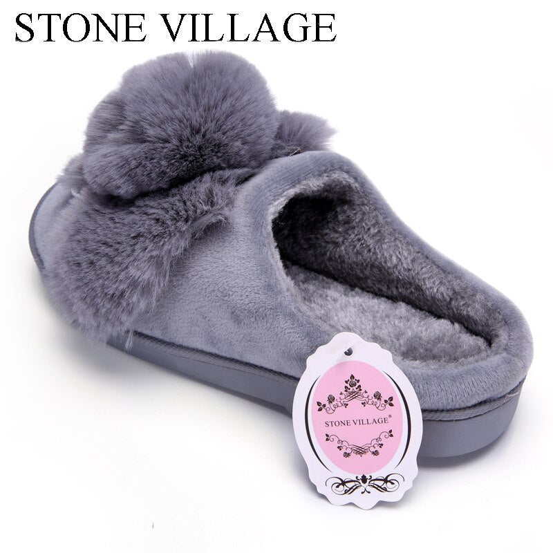 High Quality Women Slippers Lovely Rabbit Animal Prints Solid Flat Indoor Shoes Winter Plush Warm Home Slippers Size 36-43