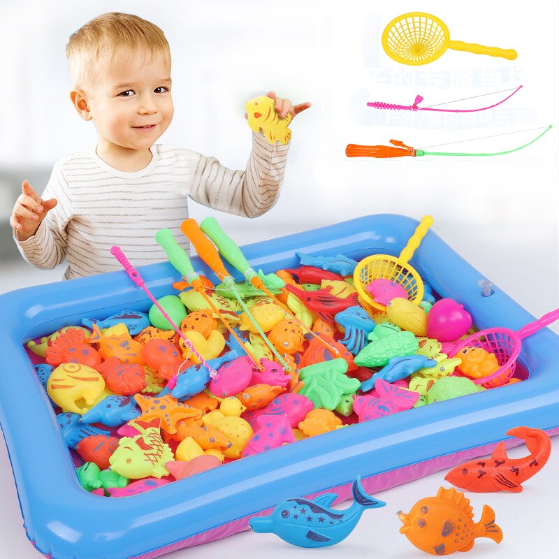 46pcs/Set Children's Magnetic Fishing Toy With Inflatable Pool Parent-Child Interactive Game Baby Bath Toys Summer Outdoor Toy