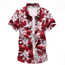 Men floral printed Slim Short sleeve shirts Summer Hawaiian vacation Party casual red blue black Shirt camisa masculina 6XL 7XL