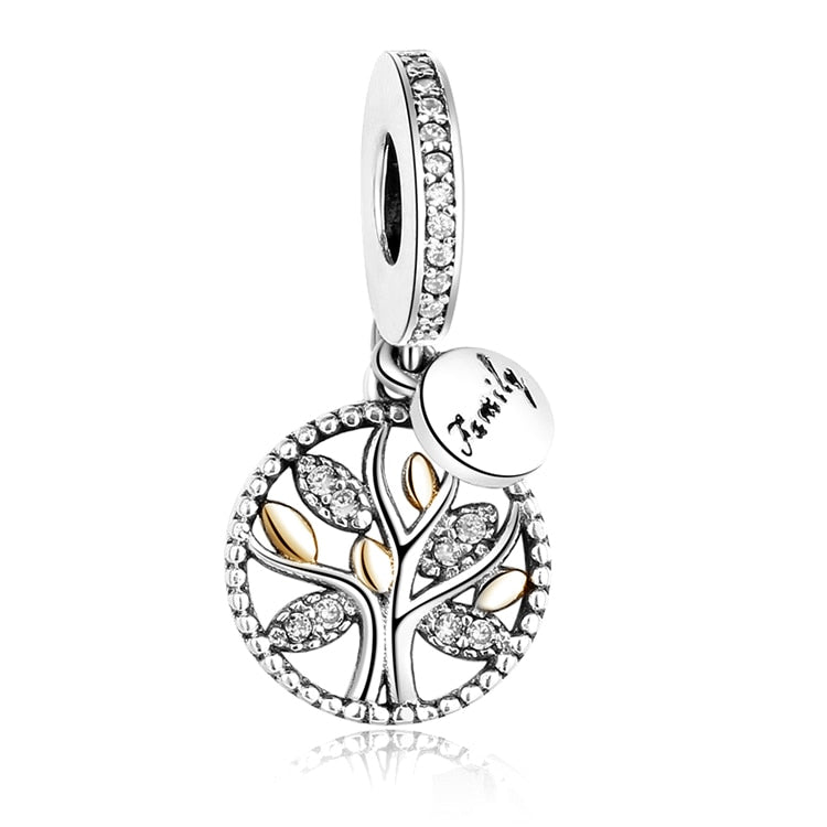 Fashion Rose Gold Tree Feather Heart Charms Beads Fit Original Bracelet Women 925 Sterling Silver Jewelry Accessories