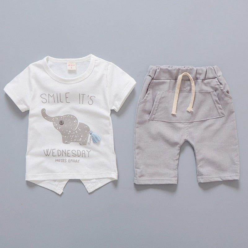 Baby Boy Clothes Summer Brand Infant Clothing Elephant Short Sleeved T-shirts Tops Striped Pants Kids Bebes Jogging Suits