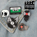 Punk Music Lovers Pin Skeleton DJing Vinyl Record Player Enamel Pin Badge Tape Lapel Pins Brooches Shirt Bag Cool Gothic Jewelry