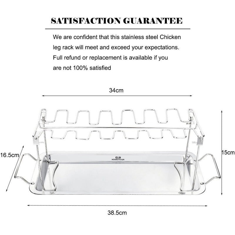 G.a HOMEFAVOR BBQ Chicken Leg Wing Grill Cooking Rack 14 Slots BBQ Poultry Chicken Leg Roaster Stainless Steel Chicken Wing Rack